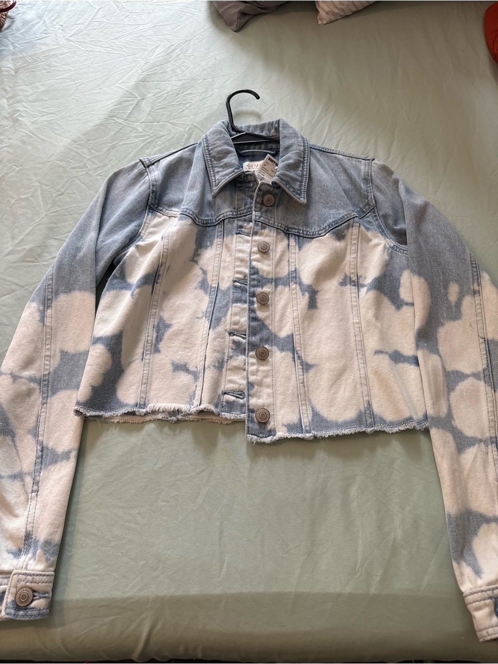 Shyanne Blue And White Tie-Dye Cropped Denim Jacket